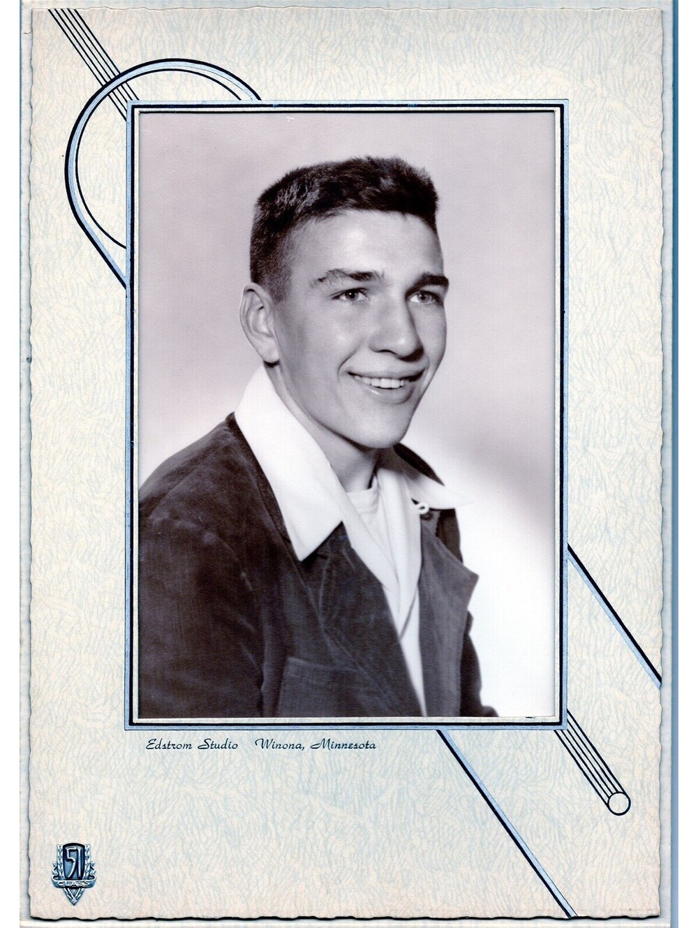 Portrait of Male Edstrom Studio Winona, Minnesota Class of 51' Sepia 6x4"